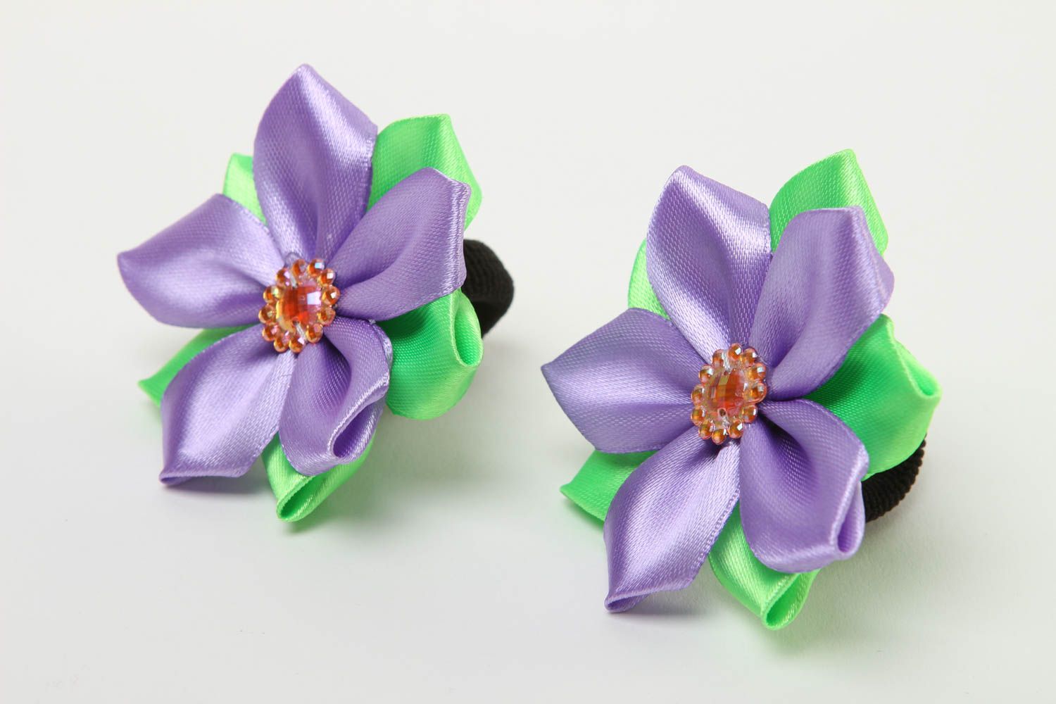 Handmade satin flower scrunchies for girls satin scrunchies hair accessories photo 2