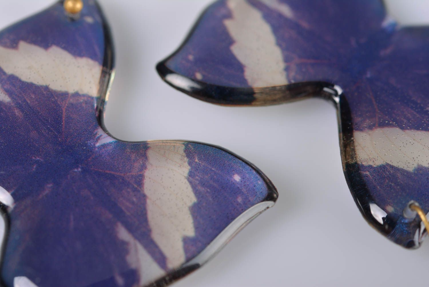 Beautiful handmade designer butterfly shaped earrings coated with epoxy dark photo 3