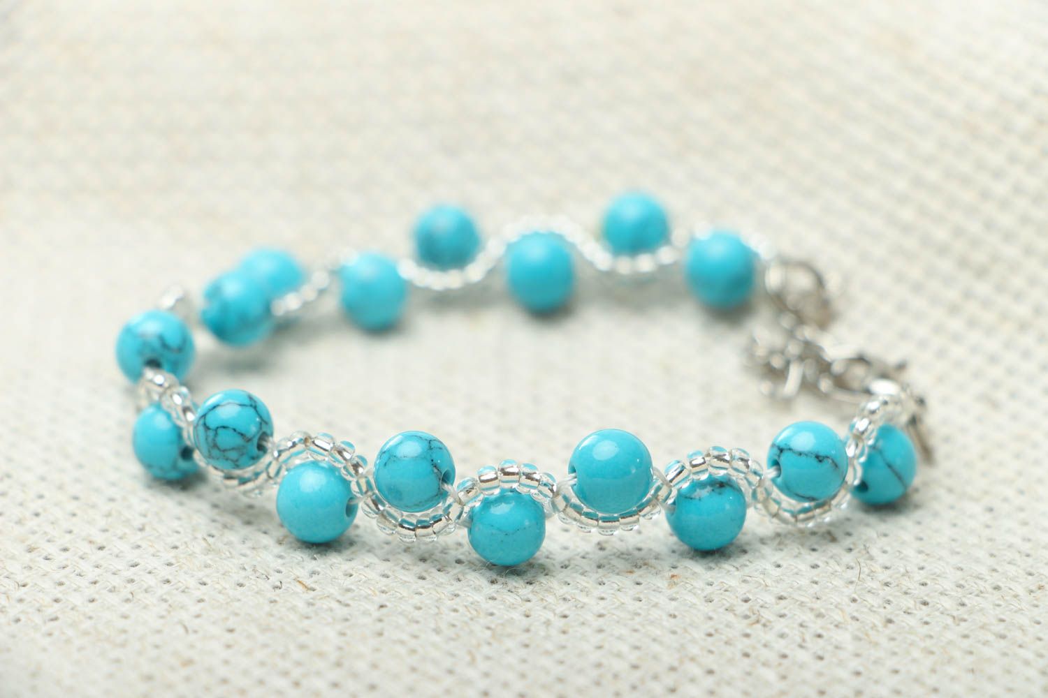 Natural stone bracelet with beads and turquoise photo 2