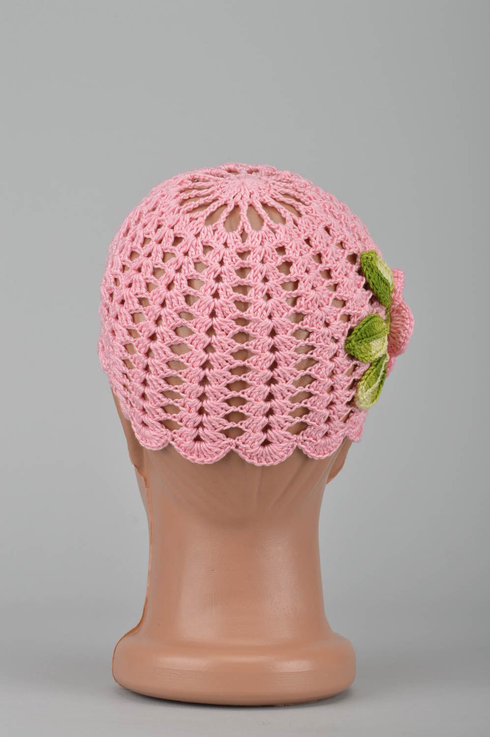 Spring knitted cap handmade children cap stylish headwear cap with flower photo 5