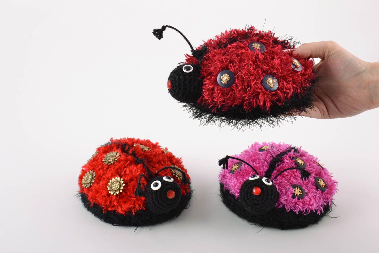 Set of handmade soft crochet amigurumi toys 3 pieces Ladybugs photo 2