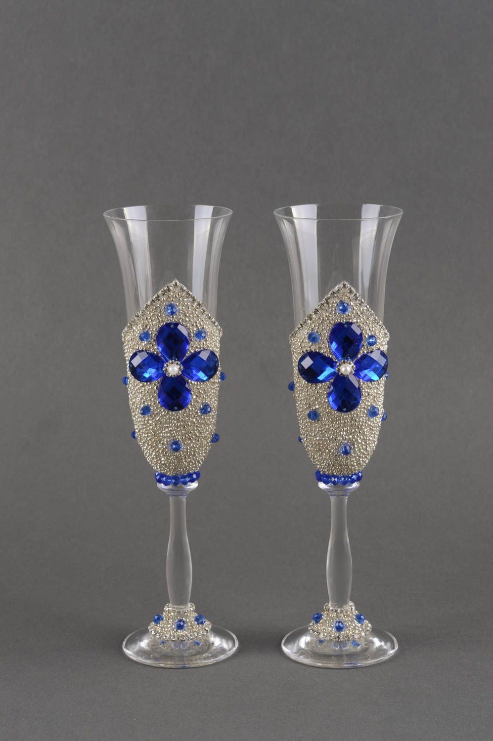 Flûtes à champagne fait main Vaisselle en verre Idée cadeau 2 pcs avec strass photo 2