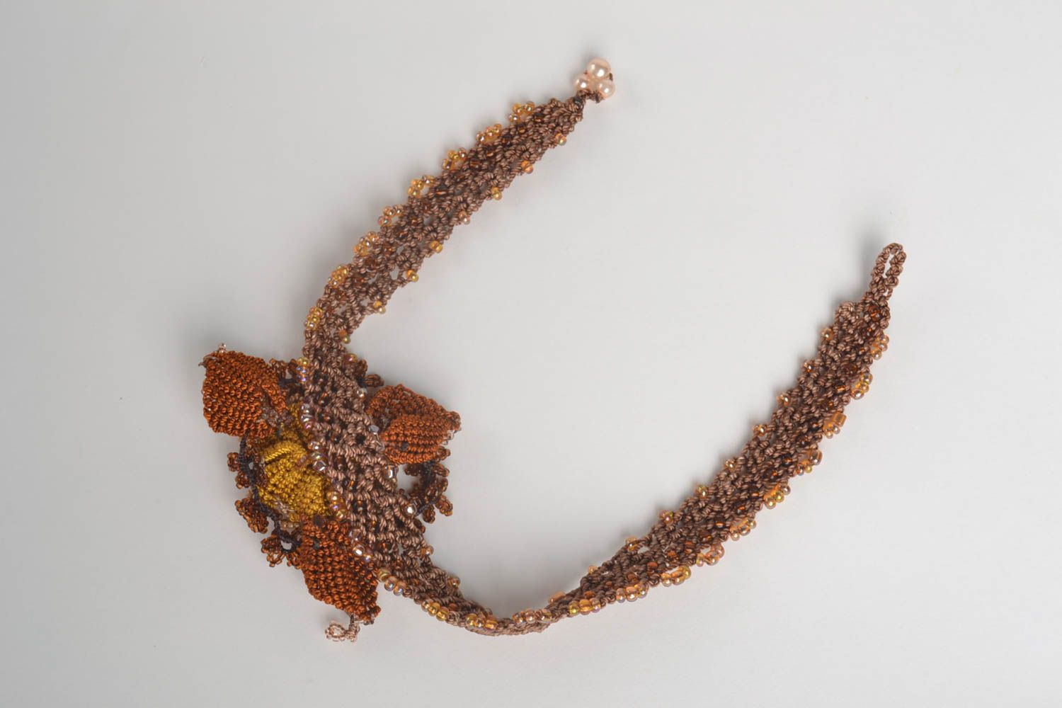 Collier textile Bijou fait main marron fils perles ankars Accessoire femme  photo 3
