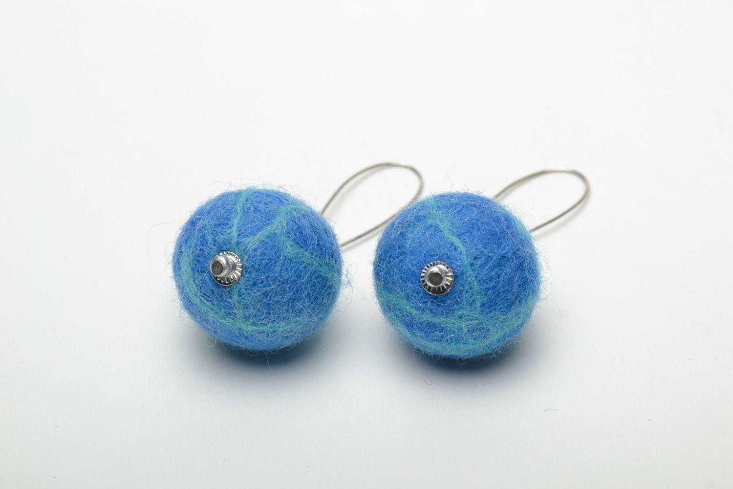 Felted wool earrings Blue Balls photo 3