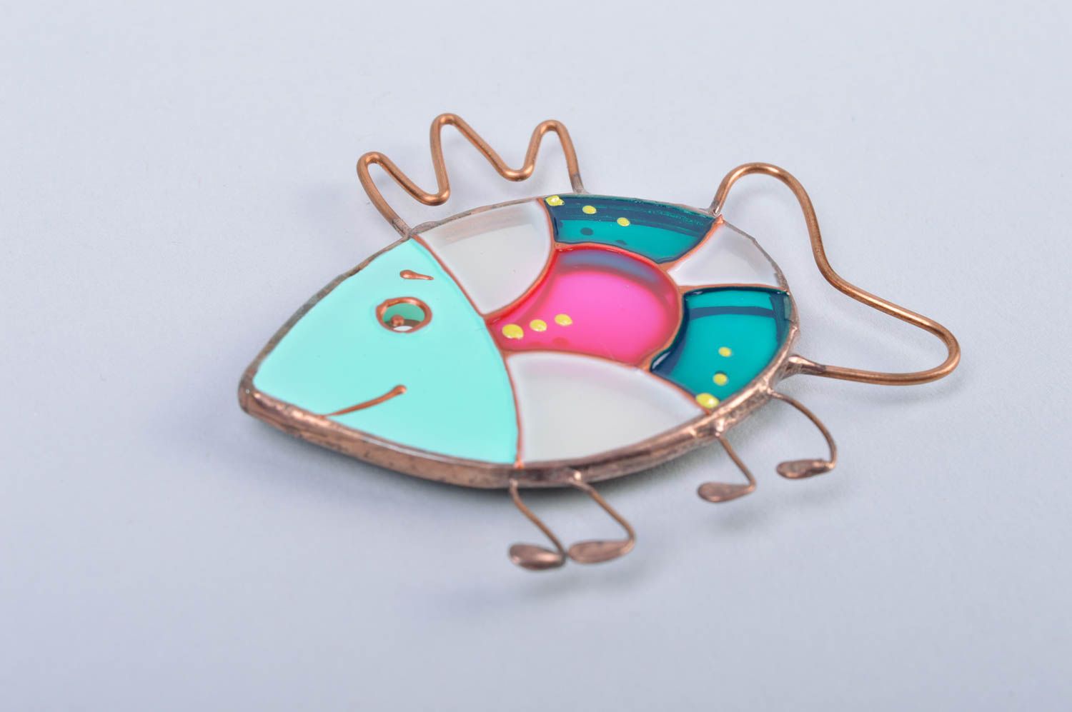 Handmade cute designer decorative stained glass fridge magnet colorful fish  photo 3