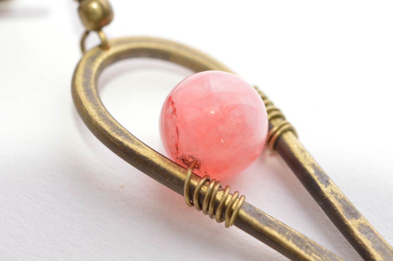 Украшение из латуни handmade серьги из натуральных камней модные серьги розовые фото 5