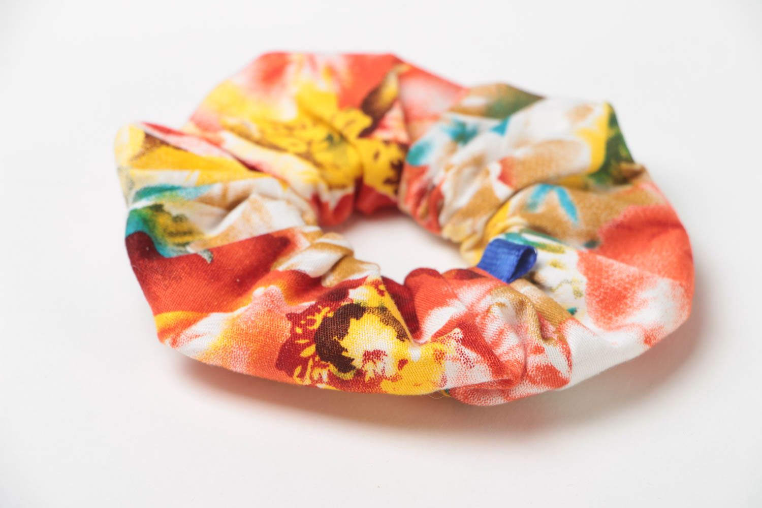 Handmade decorative fabric elastic hair band of bright motley summer coloring photo 3