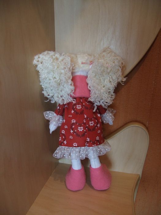 Beautiful handmade designer fabric blonde doll for children and interior design photo 1