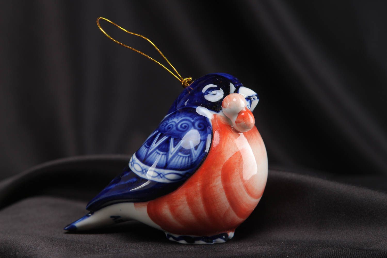 Porcelain figurine with Gzel painting Bullfinch photo 5