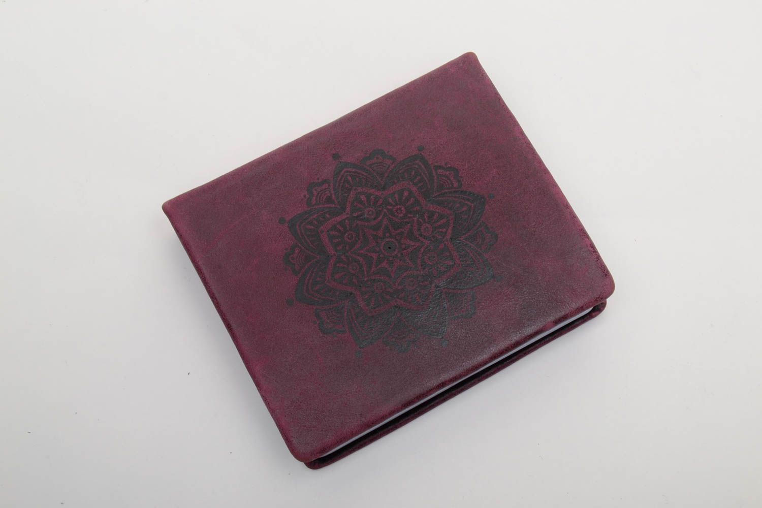 Leather business card holder with pattern of cherry color photo 3