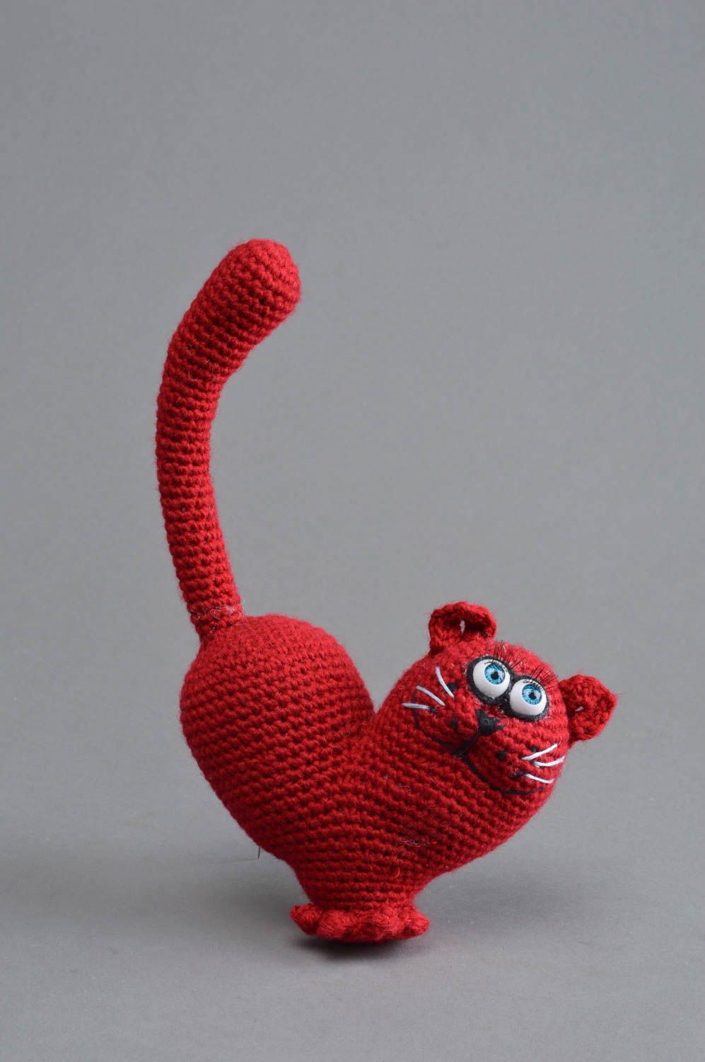 Beautiful crochet handmade unusual vinous toy in shape of cat photo 2