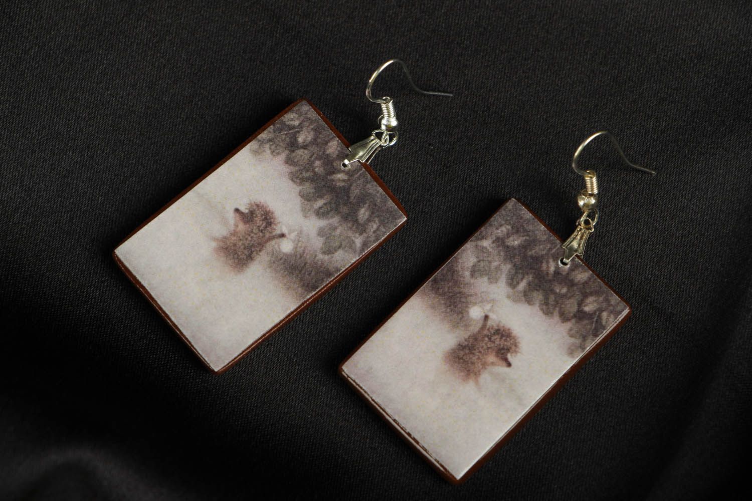 Polymer clay earrings Hedgehog in the Fog photo 1