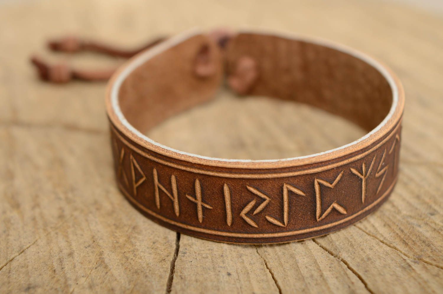 Unisex runic leather bracelet photo 1