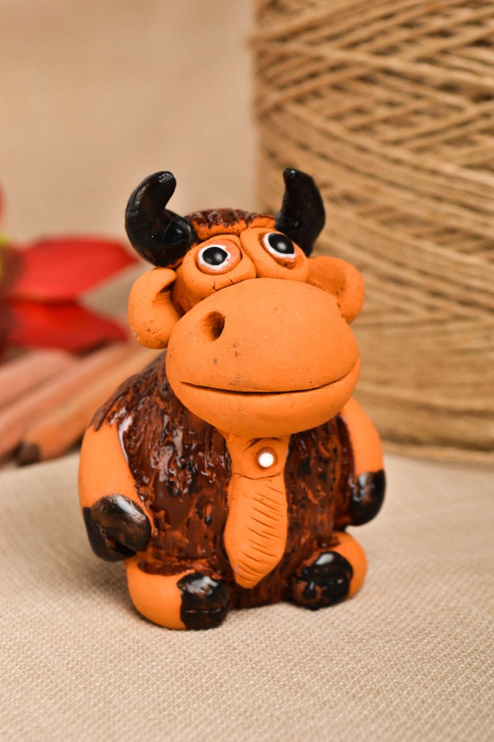 Handmade cute ceramic bull unusual designer figurine decorative use only photo 1