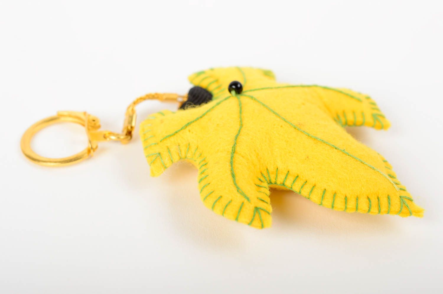 Textil Schlüsselanhänger Blatt in Gelb originell grell handmade aus Filz foto 2