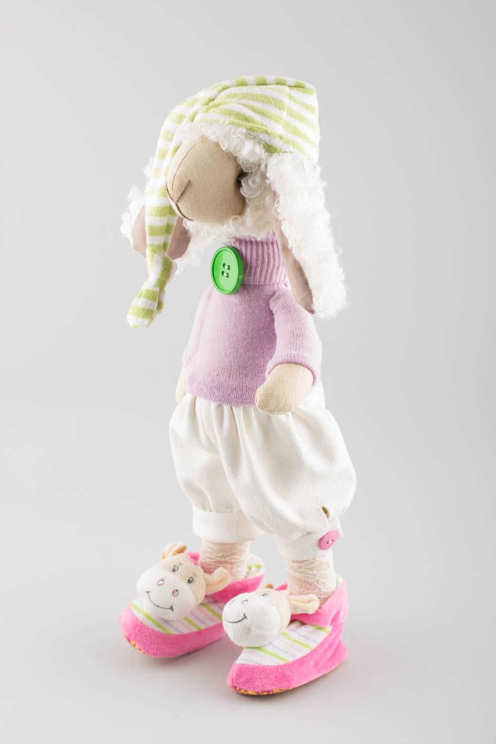 Peluche mouton en tissus de lin et tricot décorative faite main pour enfants photo 4