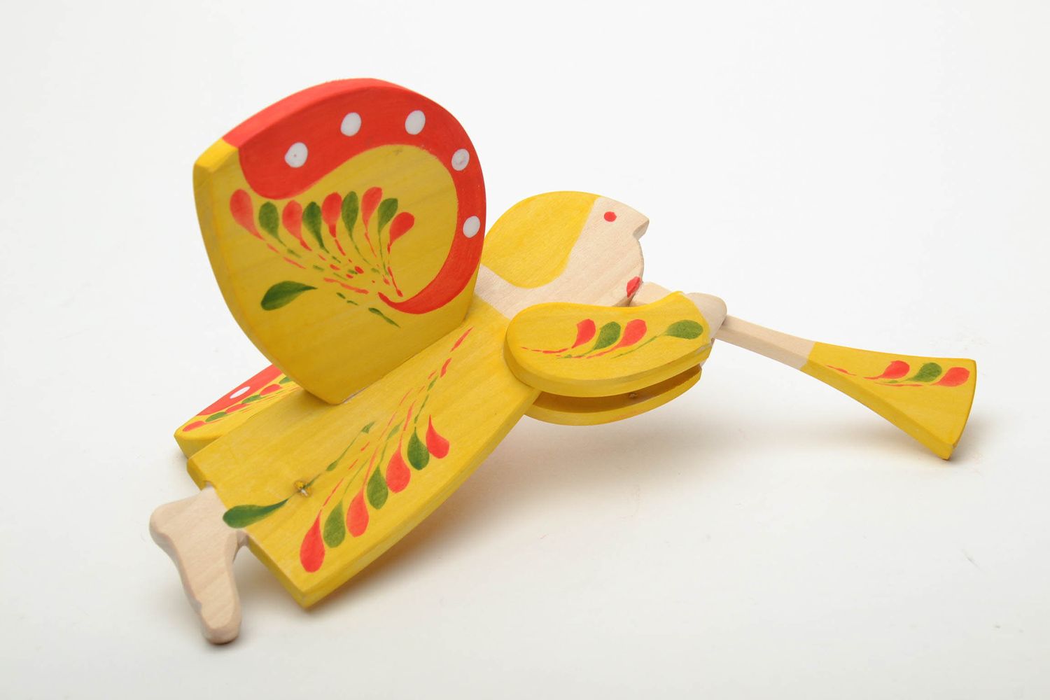 Handmade wooden eco toy in Ukrainian ethnic style Blowing Angel photo 4