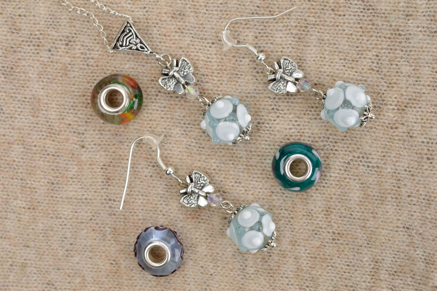 Set de bijoux fait main Boucles d'oreilles pendantes Pendentif en verre boules photo 1
