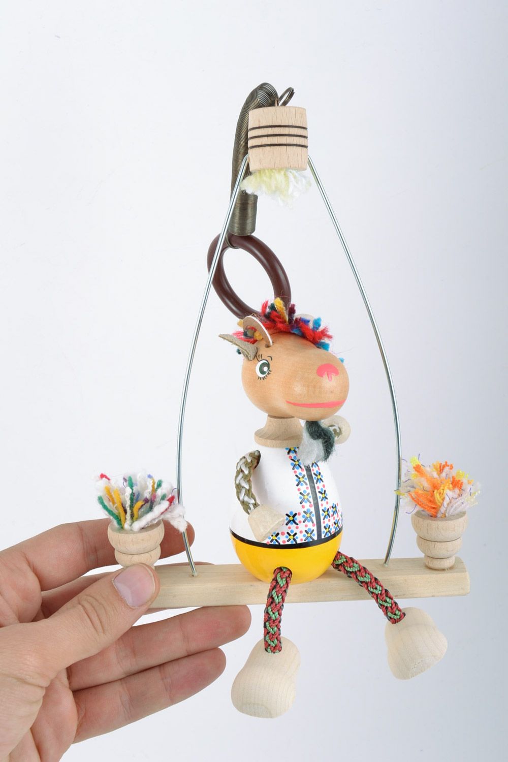 Eco friendly small toy goat on swing hand made of beech wood and painted  photo 2