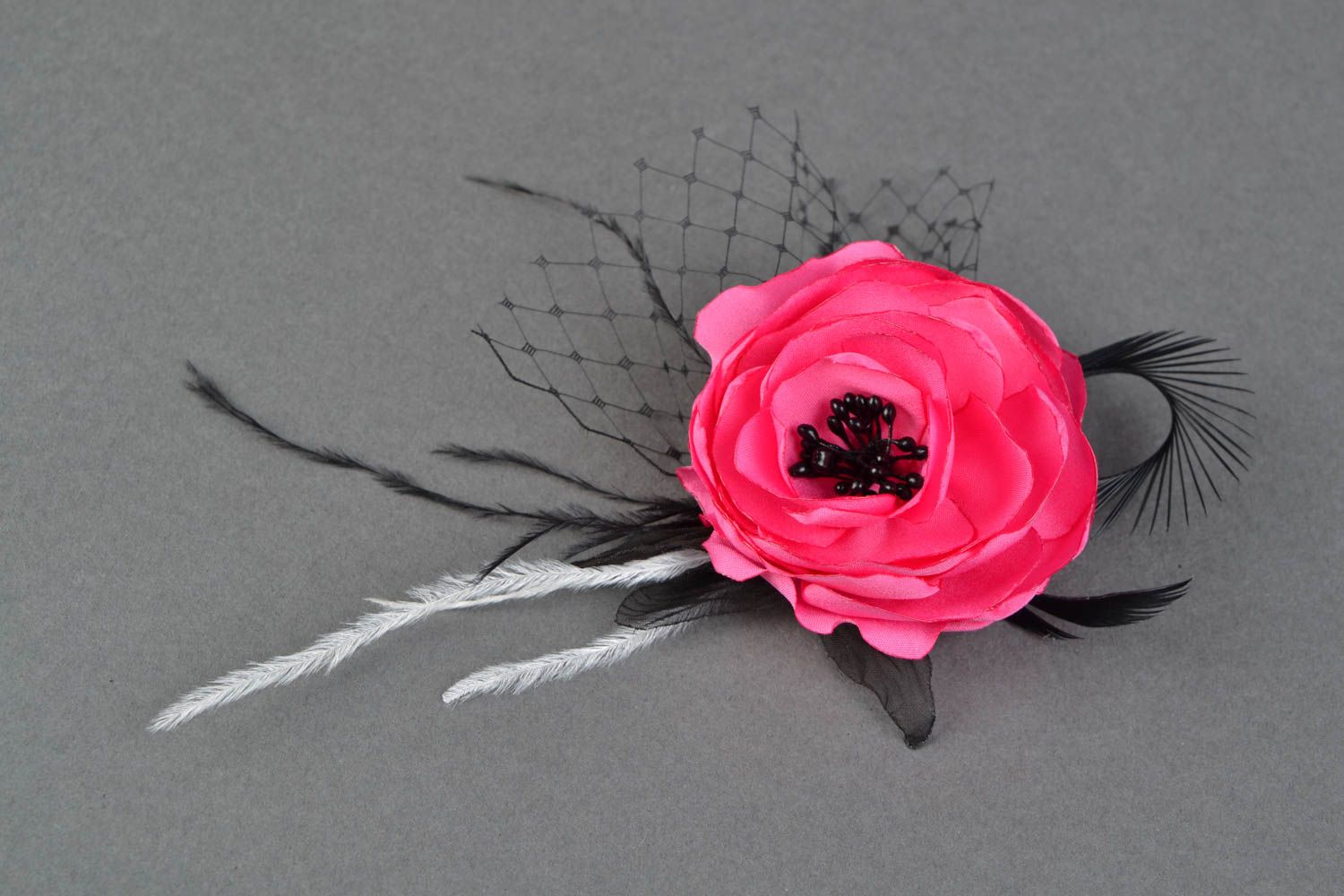 Broche fleur rose en mousseline de soie originale faite main pour femme photo 1