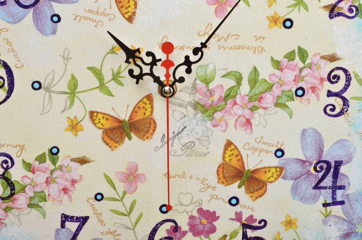 Square handmade clock stylish cute wall decor cute butterfly accessory photo 2