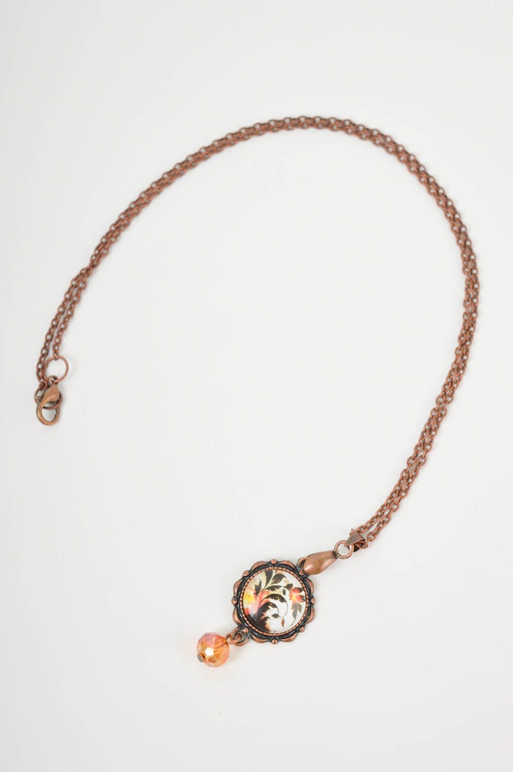 Small handmade beaded pendant metal pendant on chain artisan jewelry designs photo 2