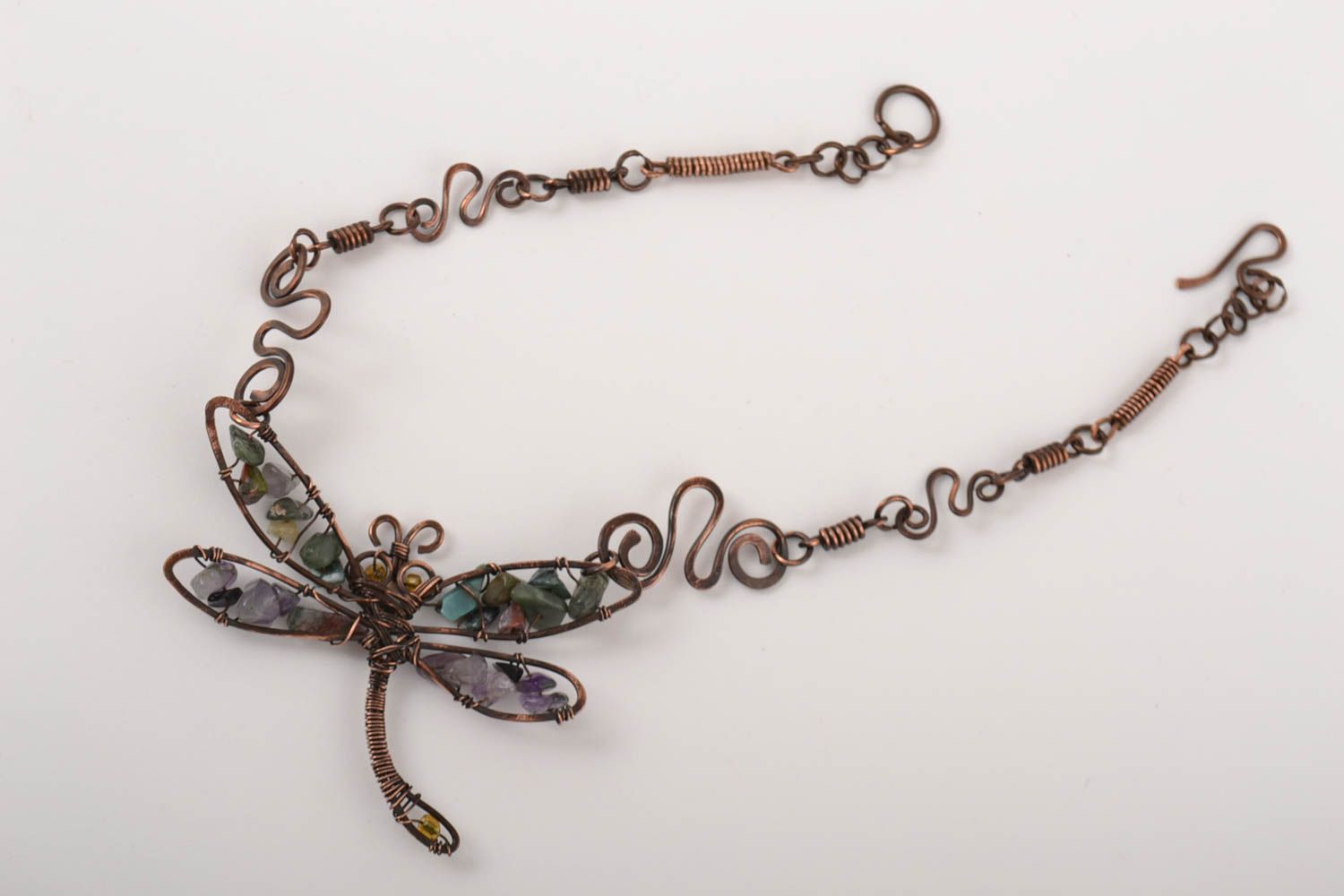 Pendentif cuivre Collier fait main wire wrapping libellule Accessoire femme photo 3