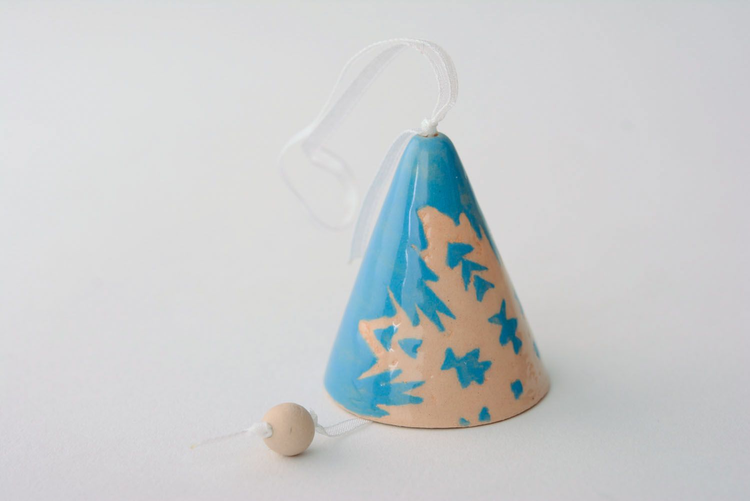 Designer ceramic bell with blue decoration photo 2