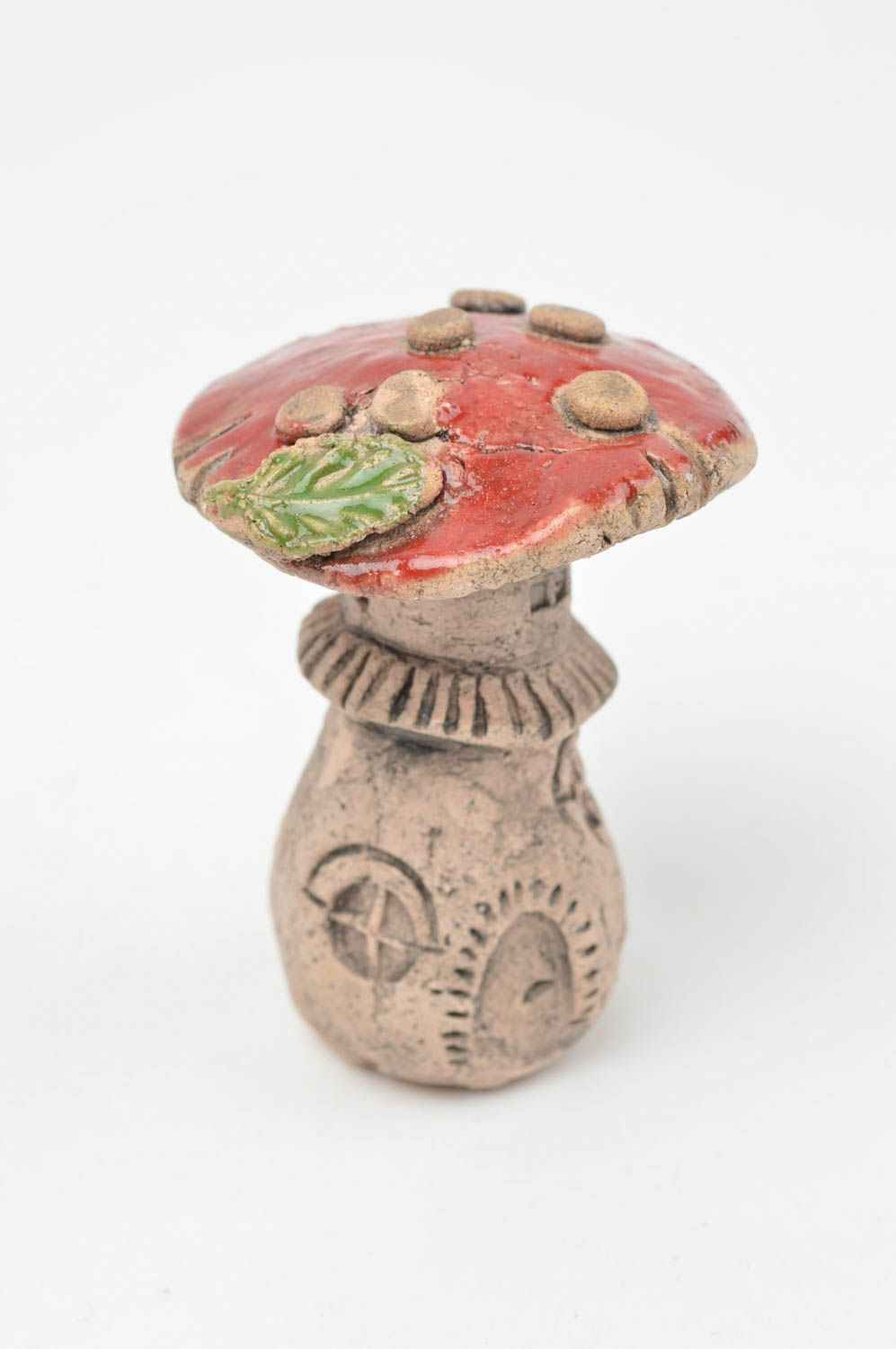 Petit champignon en céramique beau beige-rouge peint déco fait main Amanite photo 3