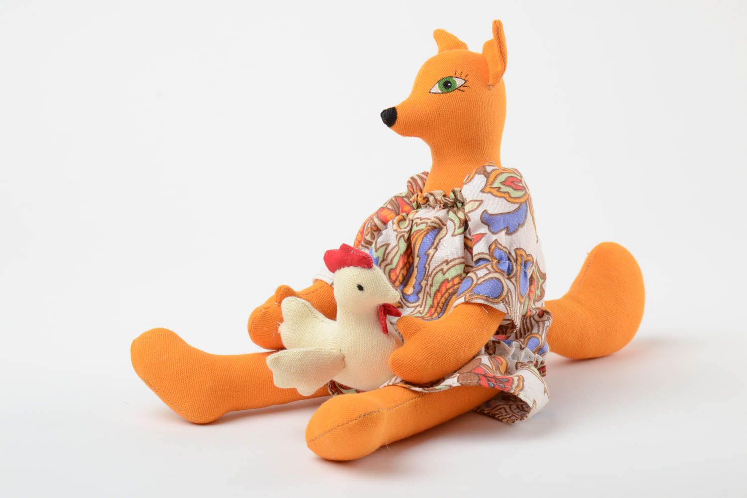 Oranges Designer Spielzeug handgemacht Fuchs aus Naturstoffen Leinen und Kattun  foto 2