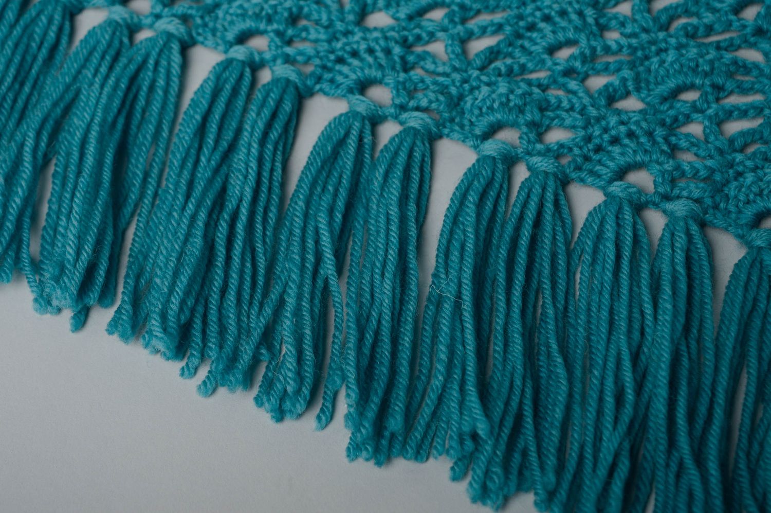 Hand crochet wool shawl of turquoise color photo 3