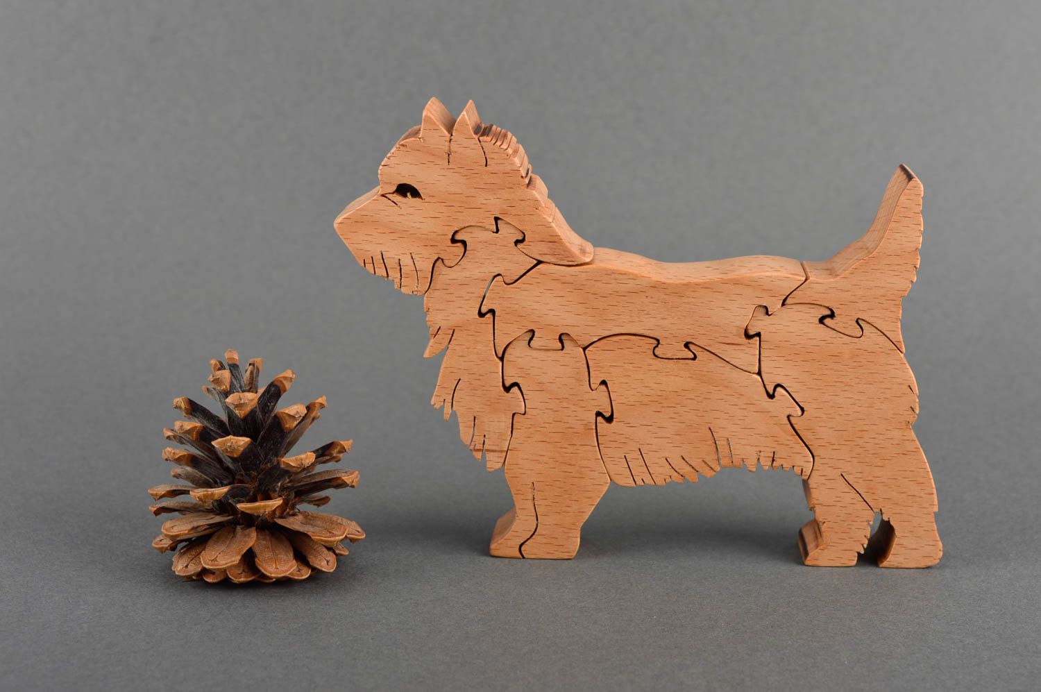 Puzzle 3D en bois fait main Jouet d'éveil écologique chien Cadeau bébé photo 1