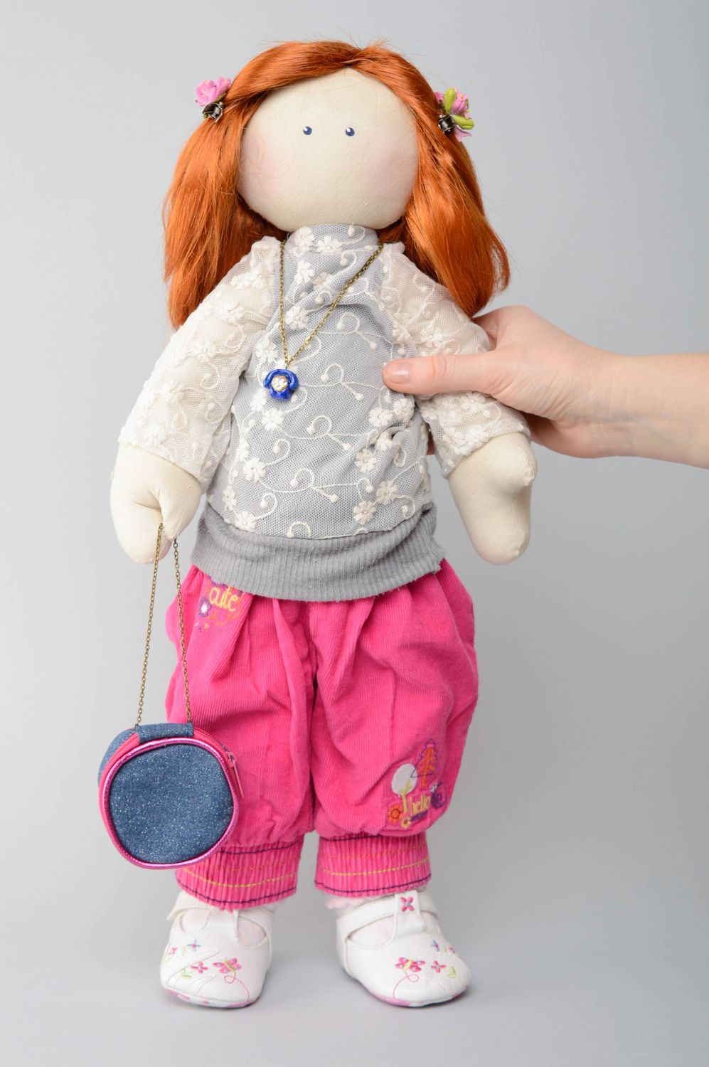 Handmade Autoren Puppe rothaarig Handarbeit für Kinder foto 4