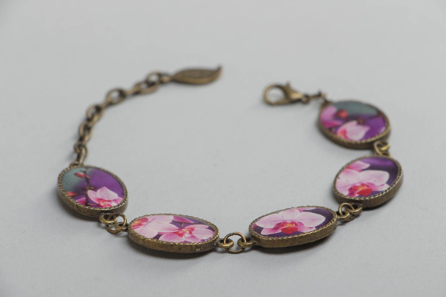Violet handmade glass glaze bracelet with flat beads for women photo 3