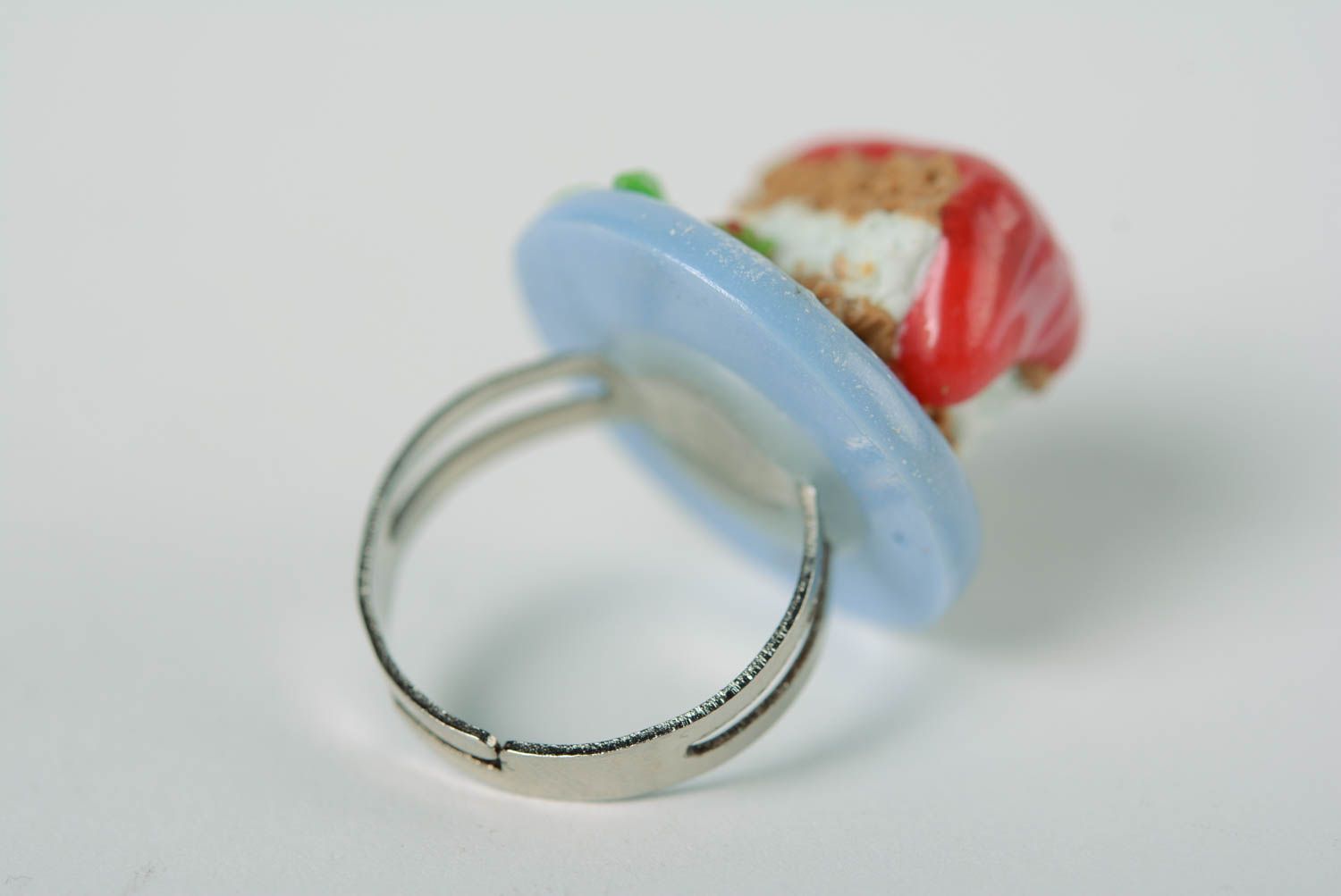 Handmade round ring made of polymer clay adjustable size Cake present for girl photo 3