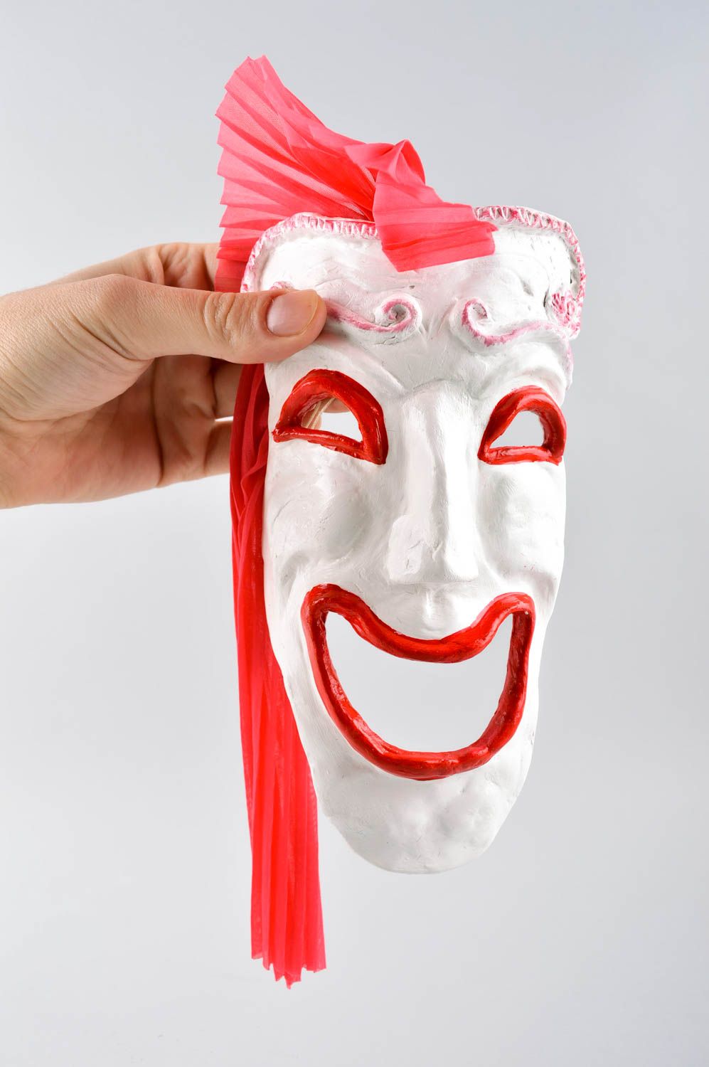 Подарок ручной работы маска на стену керамическое панно белое с красным фото 5