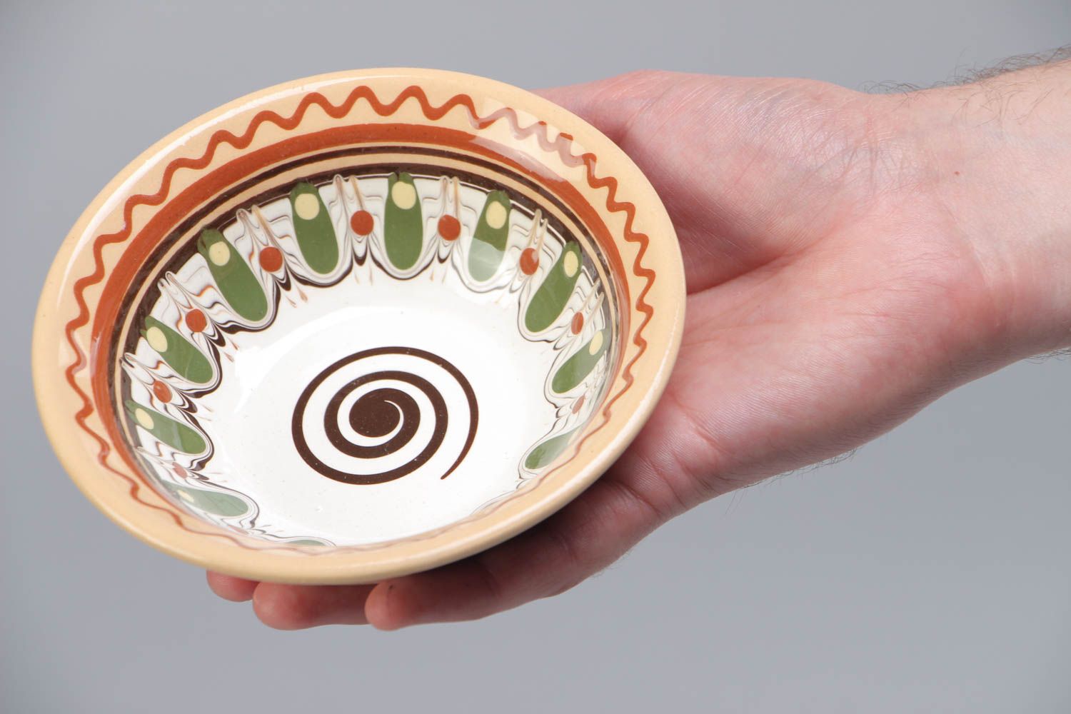Handmade deep ceramic bowl painted and coated with glaze 200 ml in ethnic style photo 5