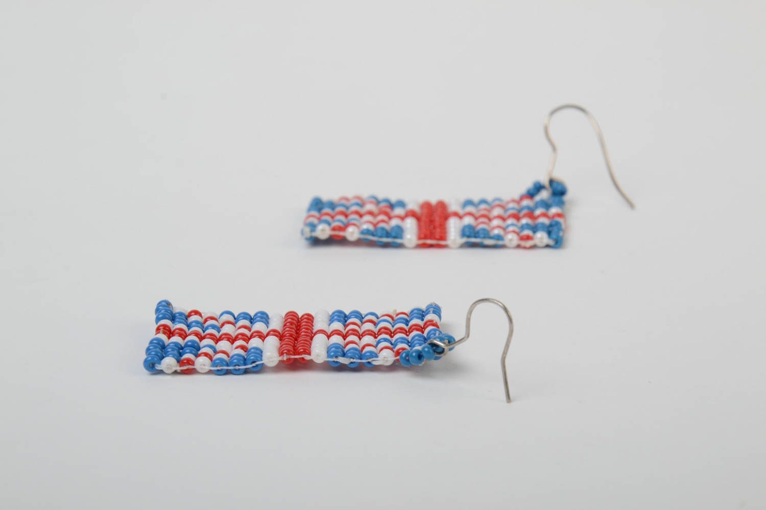 Bright handmade large woven beaded earrings Flag of Great Britain photo 3
