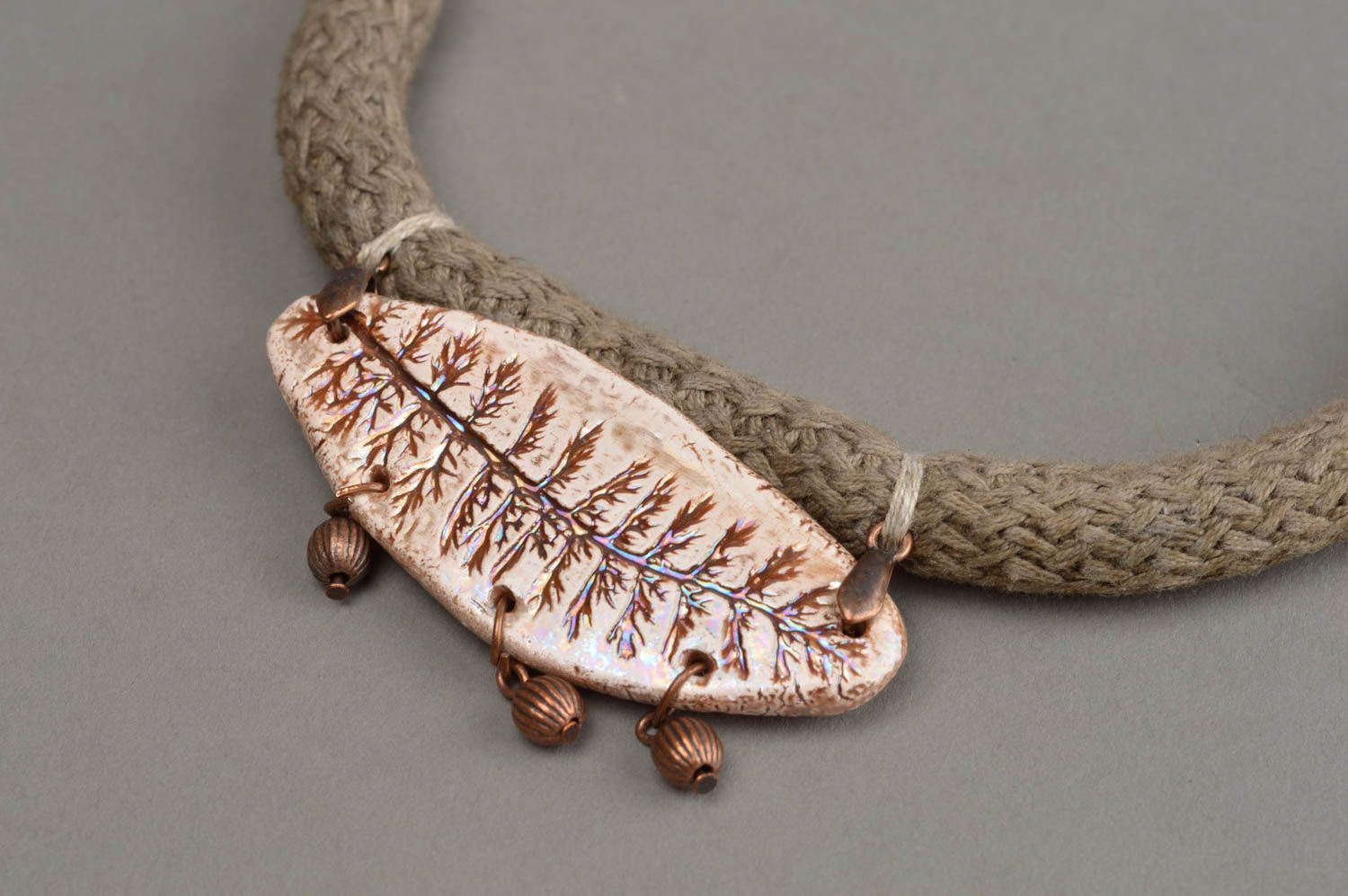 Unusual handmade necklace accessory in ethnic style ceramic designer jewelry photo 3