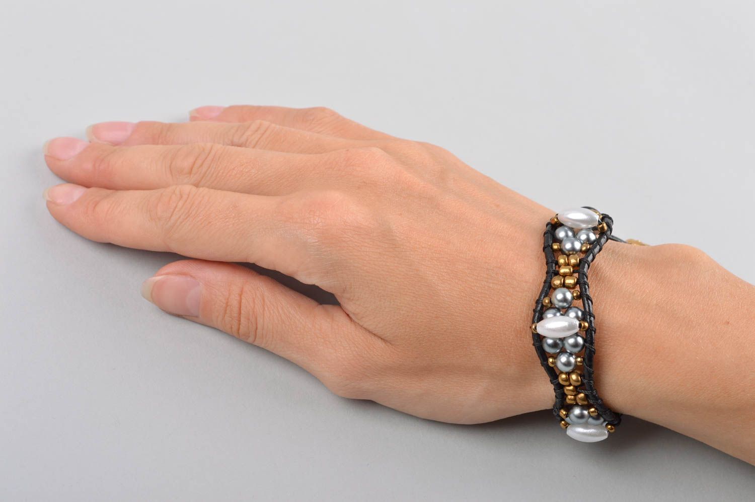 Bracelet perles rocaille design Bijou fait main cuir original Accessoire femme photo 5