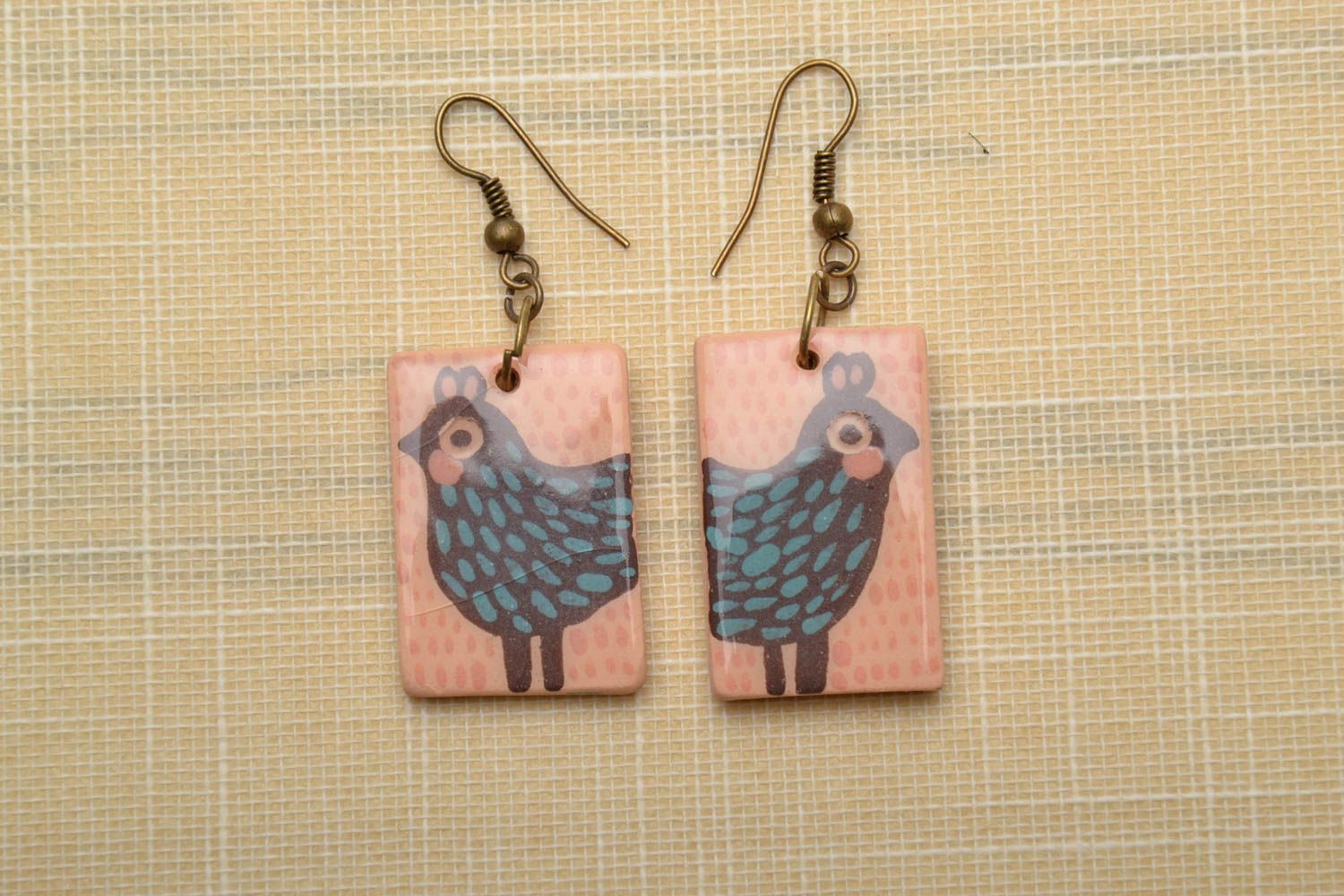 Ceramic earrings painted with engobes and glaze Birds photo 1