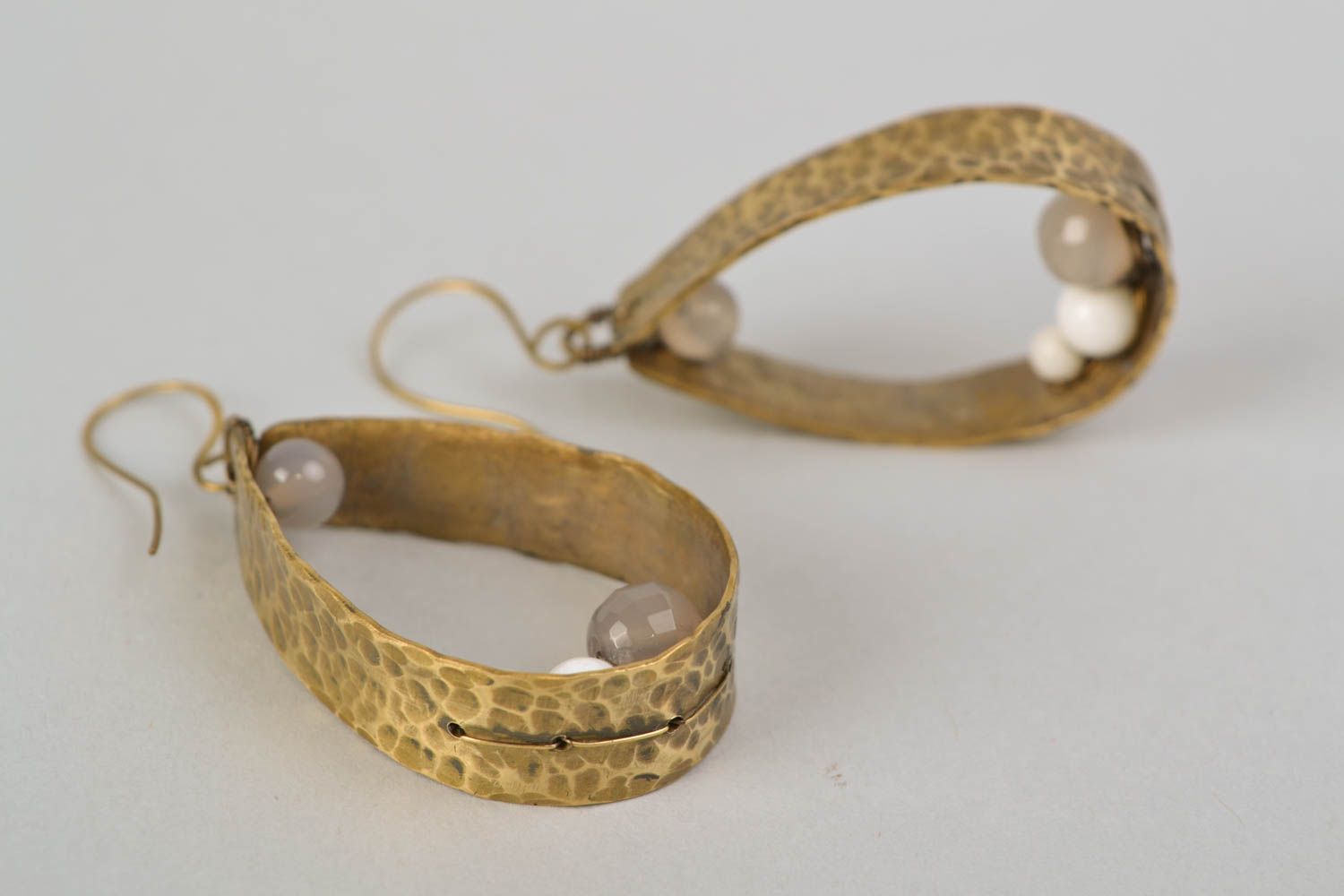 Metal earrings with beads photo 4