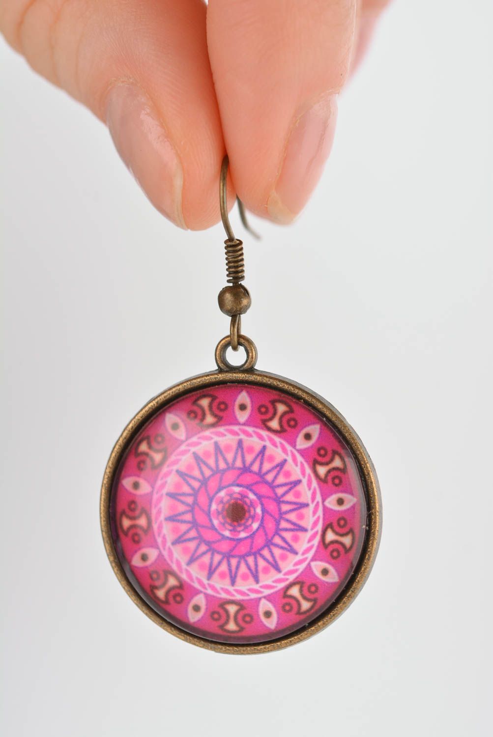 Glass beautiful earrings round pink earrings female jewelry present cute gift photo 3