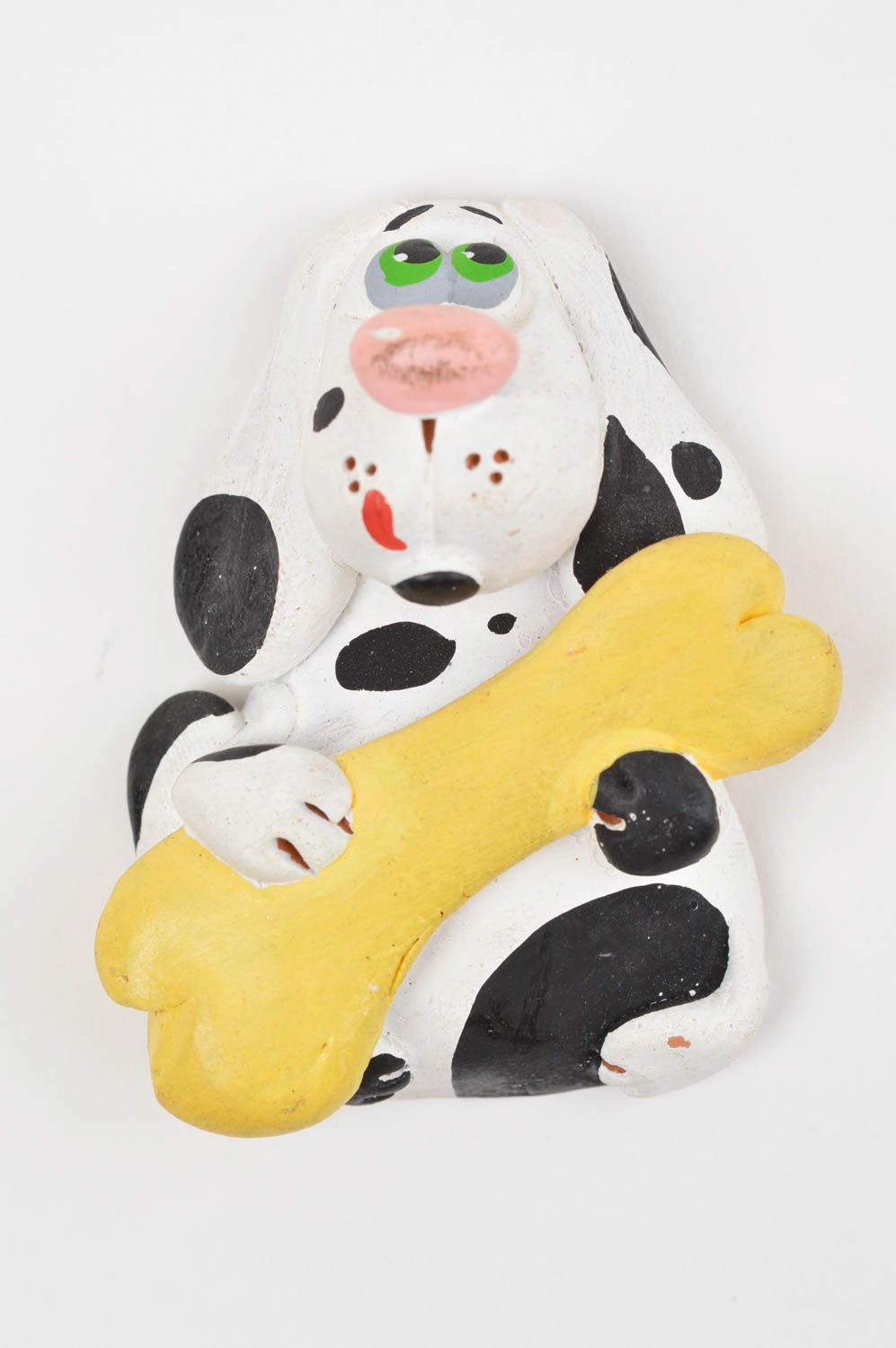 Schöner Kühlschrankmagnet aus Ton Glöckchen Hund künstlerische Handarbeit foto 1