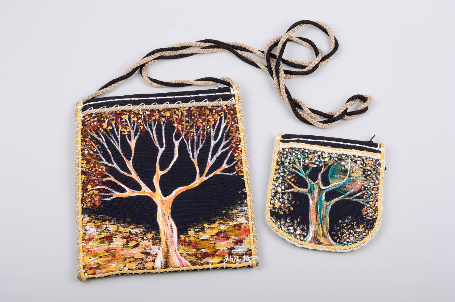Fabric women's purse handmade handbag painted wallet accessory for girls  photo 1