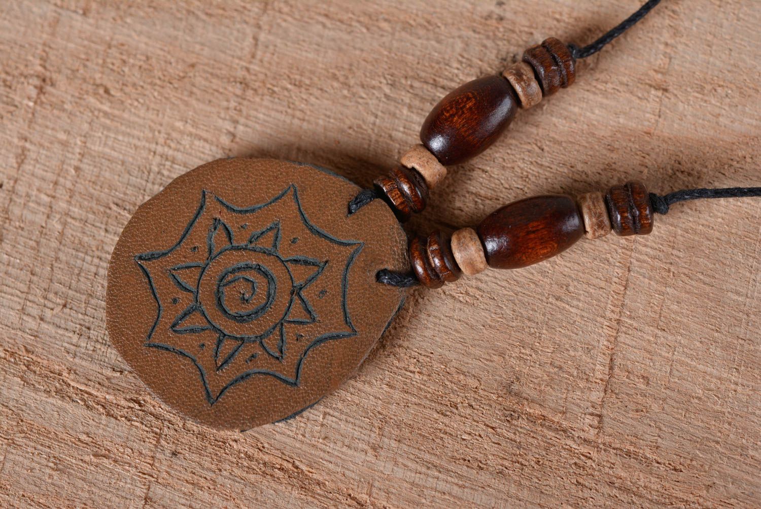 Handmade leather pendant gift ideas unusual accessory designer jewelry photo 1