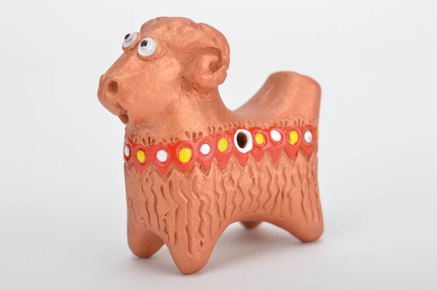 Unusual handmade designer clay penny whistle folk toy Lamb in ethnic style photo 2