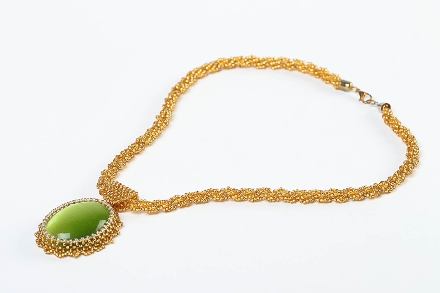 Stylish handmade beaded necklace gemstone pendant necklace bead weaving photo 2
