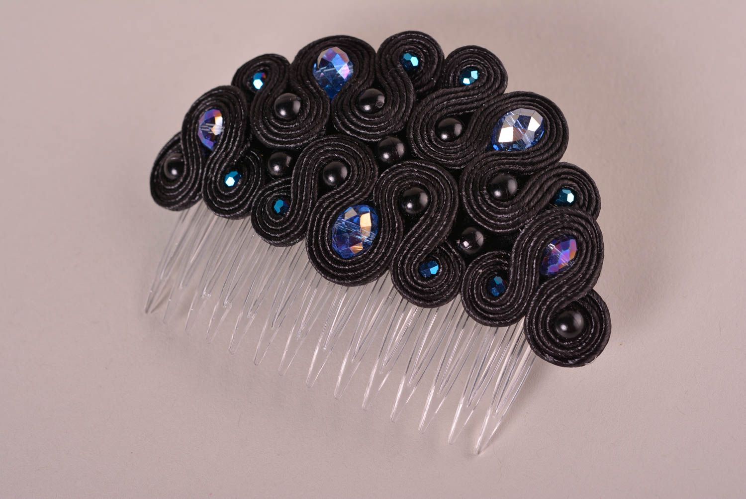 Peineta artesanal negra con cristal adorno para el pelo accesorio para peinados foto 1