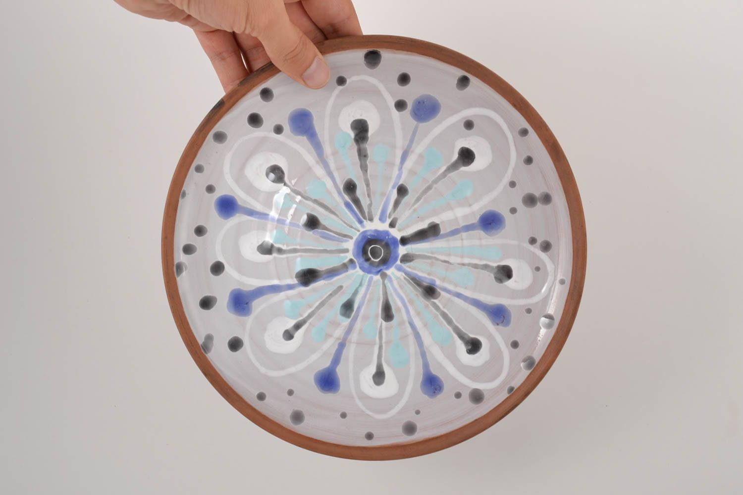 Керамическая тарелка посуда ручной работы расписная тарелка большая с декором фото 5